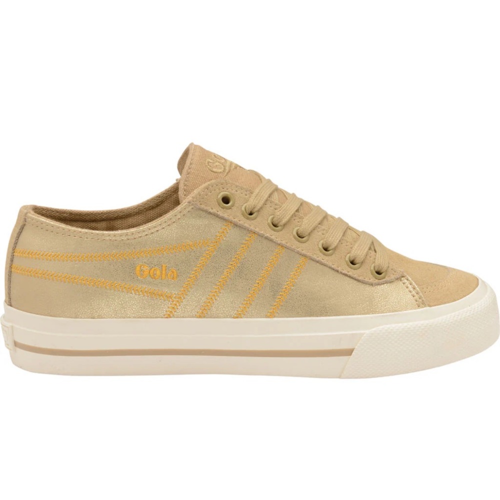 Gola Coaster Gold Metallic Canvas Suede Trim Low Top Sneakers Trainers
